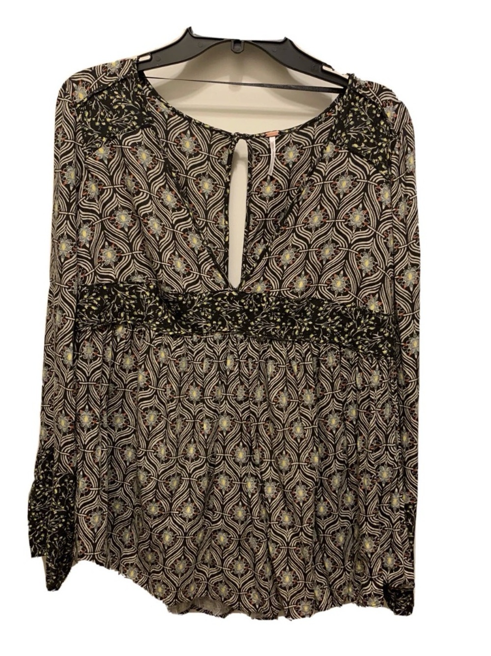 Free People Bohemian Floral Printed Peasant Top - Black